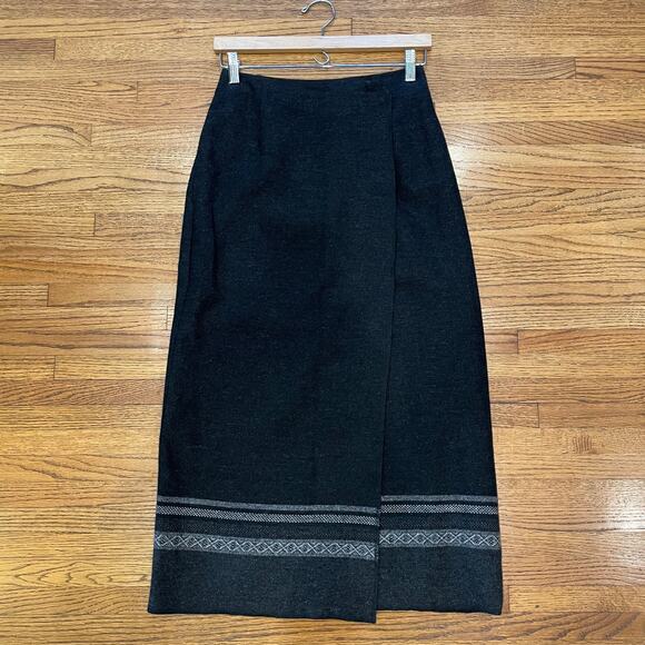 Eddie Bauer Recycled Wool Wrap Skirt Dark Gray Sz 4 Petite Lined EUC - Picture 5 of 10